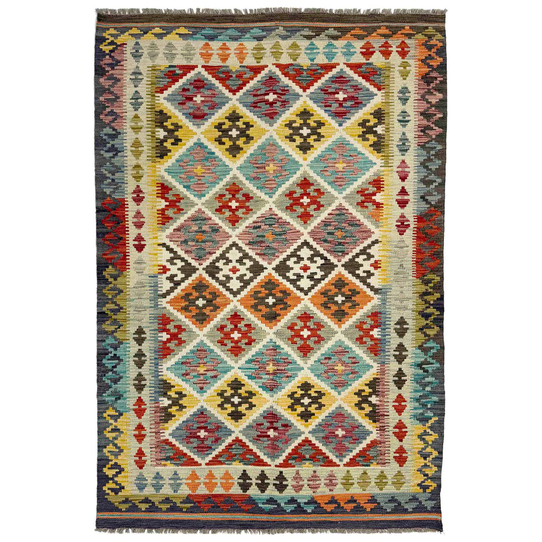 Afghan Vegetable Kilim Rug 4' 3" x 6' 5" Flat-Weave