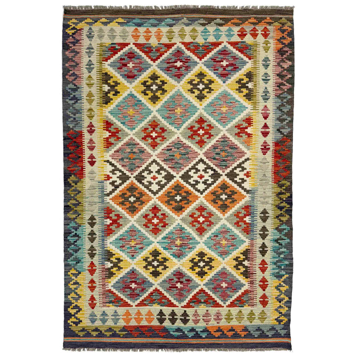 Afghan Vegetable Kilim Rug 4' 3" x 6' 5" Flat-Weave