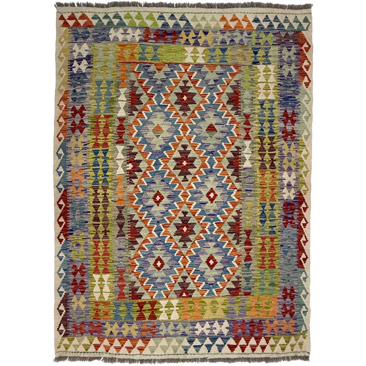 Afghan Vegetable Kilim Rug 4'11" x 6'5" Flat-Weave