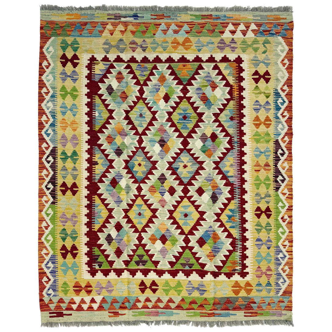 Afghan Vegetable Kilim Rug 4' 10" x 6' 4" Flat-Weave