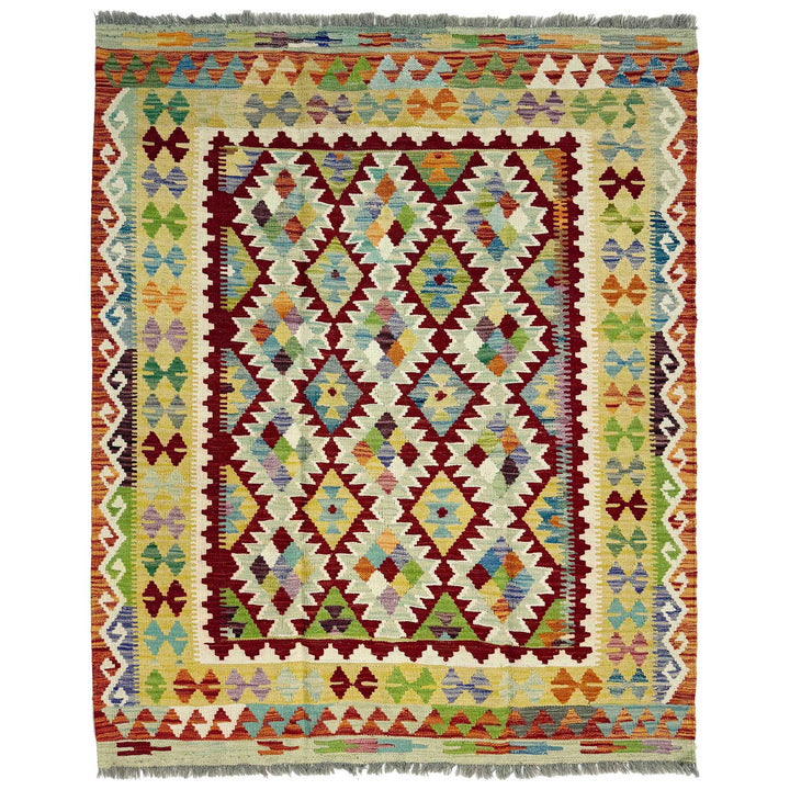Afghan Vegetable Kilim Rug 4' 10" x 6' 4" Flat-Weave
