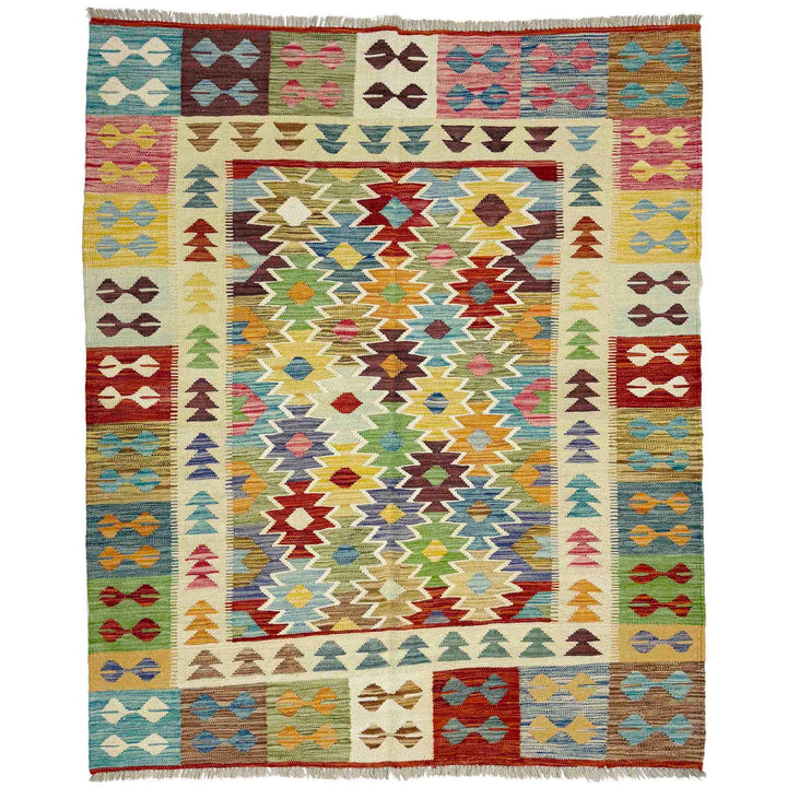 Afghan Vegetable Kilim Rug 5'1" x 6'5" Flat-Weave