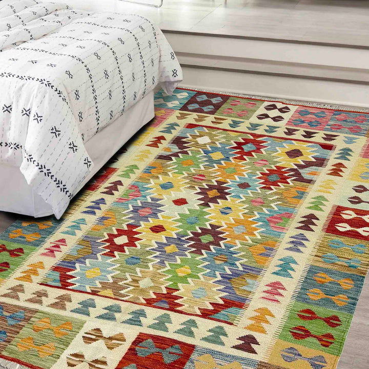 Afghan Vegetable Kilim Rug 5'1" x 6'5" Flat-Weave reverse