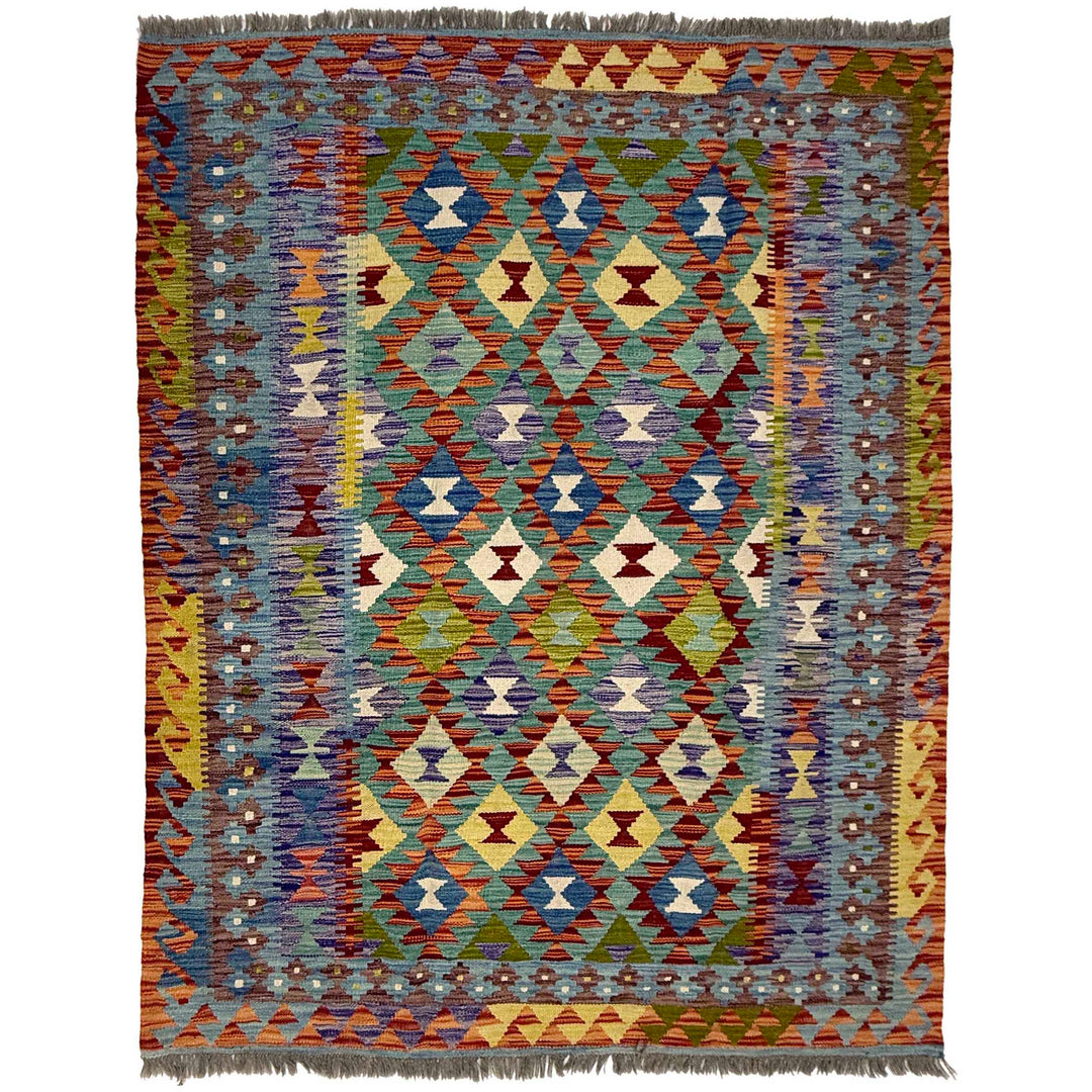Afghan Kilim Rug 4'11" x 6'6" Flat-Weave