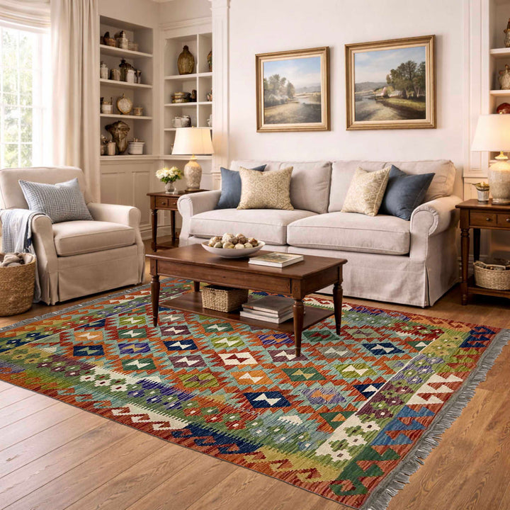 Afghan Kilim Rug 5' 1" x 6' 2" Flat-Weave | No. AL14254