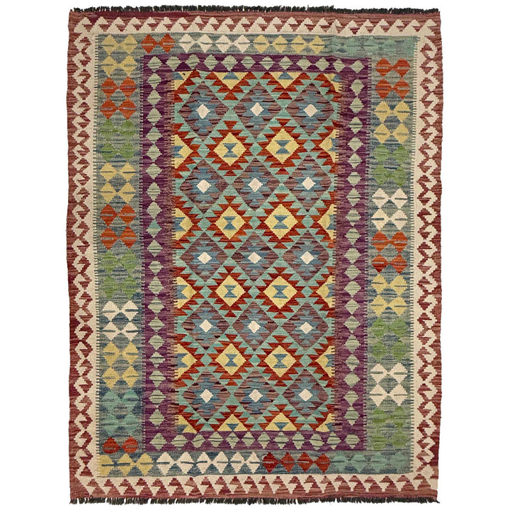 Afghan Kilim Rug 4'9" x 6'4" Flat-Weave