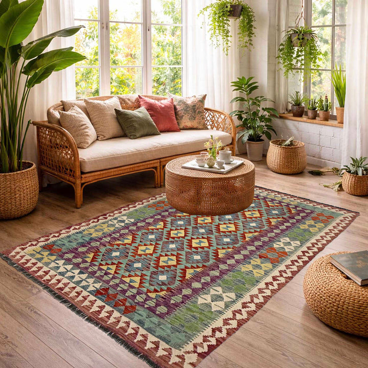 Afghan Kilim Rug 4'9" x 6'4" Flat-Weave reverse