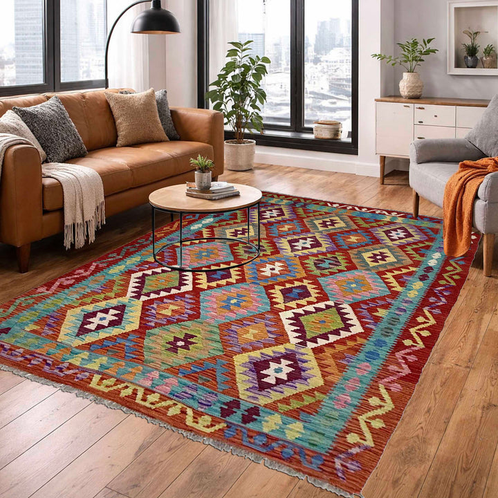 Afghan Kilim Rug 4'11" x 6'7" Flat-Weave reverse