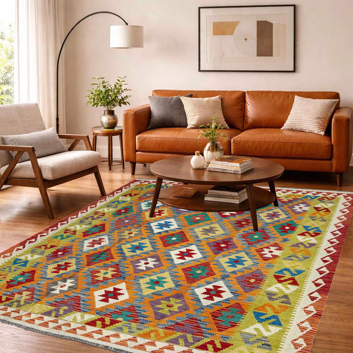 Afghan Vegetable Kilim Rug 4'10" x 6'8" Flat-Weave reverse