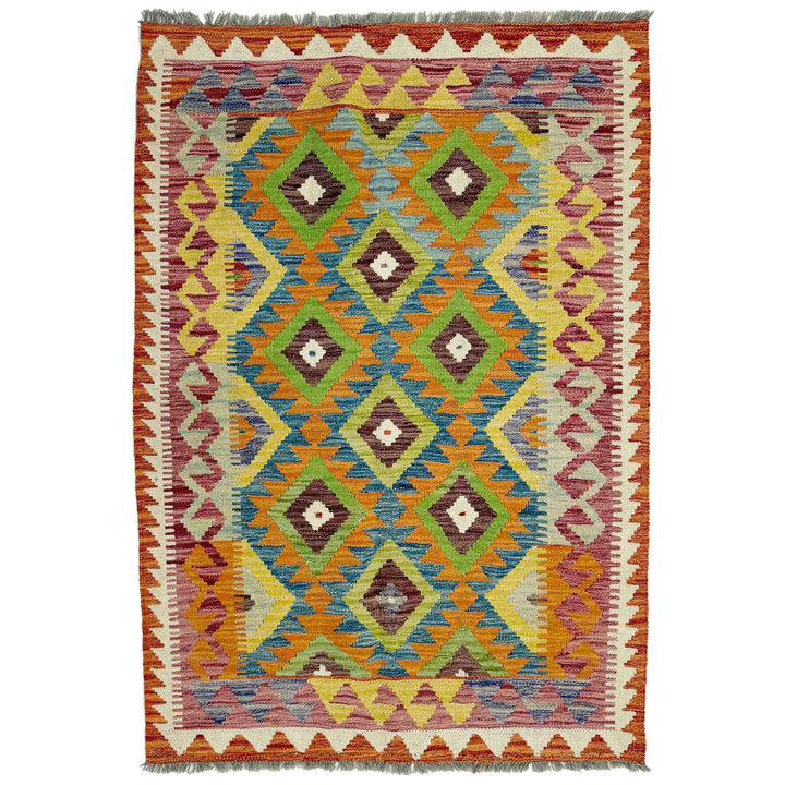 Afghan Vegetable Kilim Rug 3' 5" x 4' 10" Flat-Weave