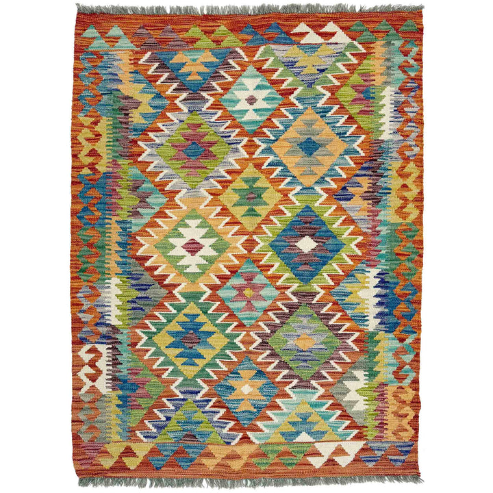Afghan Vegetable Kilim Rug 3'7" x 4'11" Flat-Weave