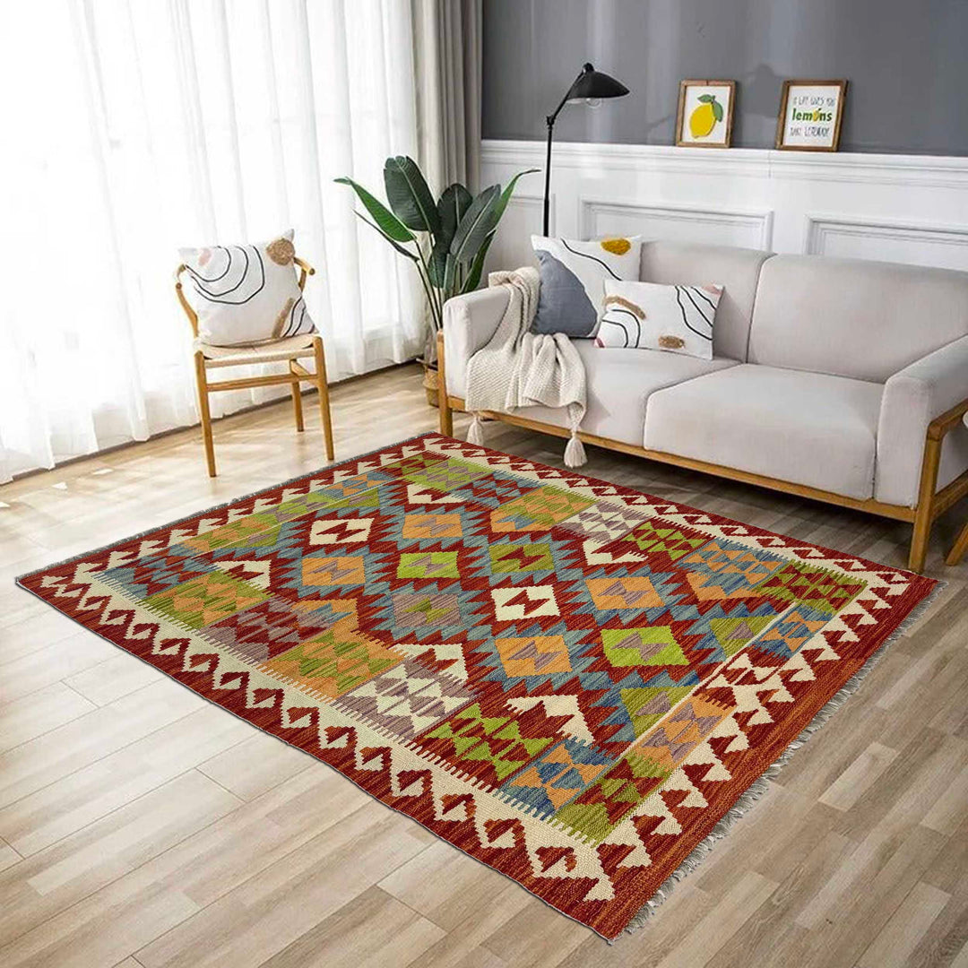 Afghan Kilim Rug 3' 5" x 5' 1" Flat-Weave reverse