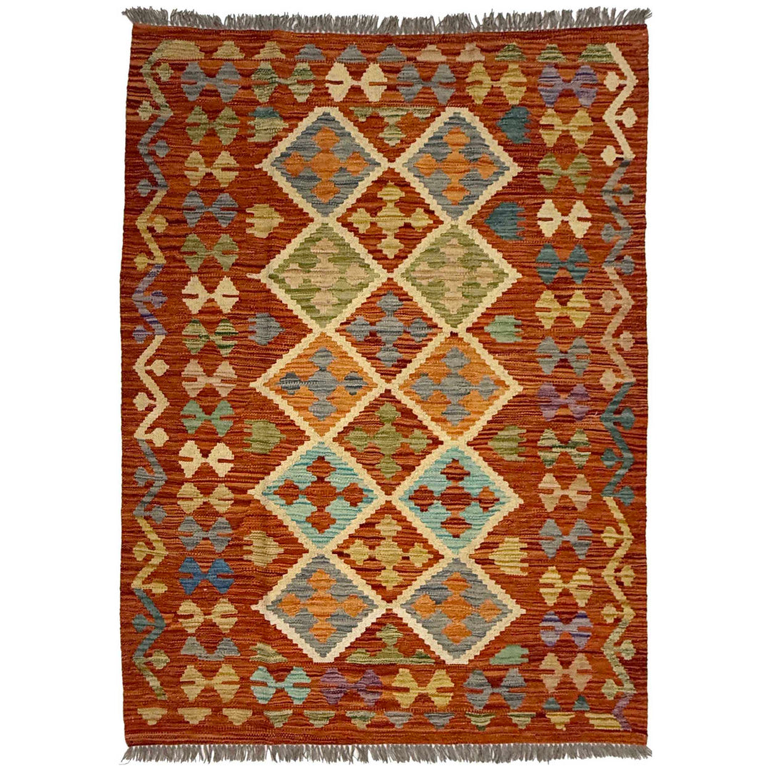 Afghan Kilim Rug 4' 2" x 5' 8" Flat-Weave