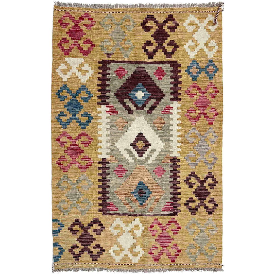 Afghan Vegetable Kilim Rug 3' 2" x 4' 11" Flat-Weave