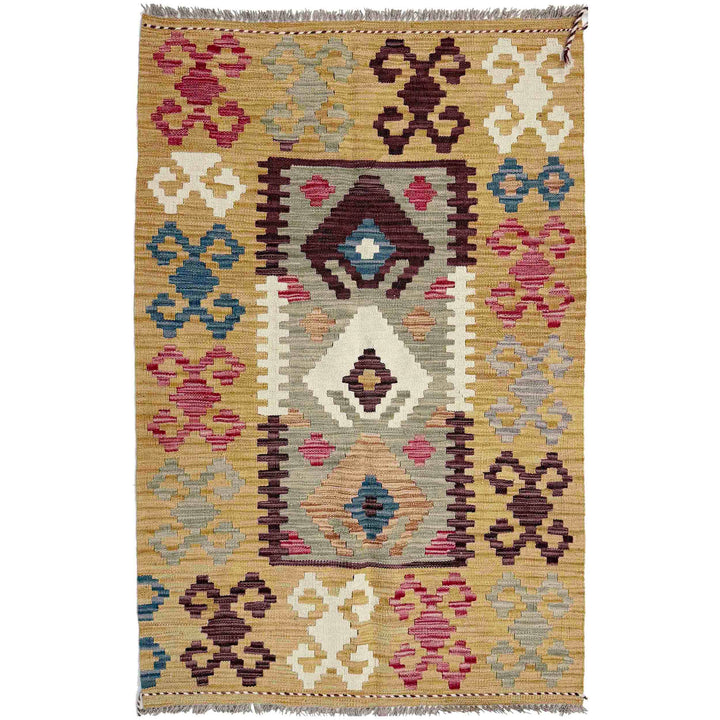 Afghan Vegetable Kilim Rug 3' 2" x 4' 11" Flat-Weave