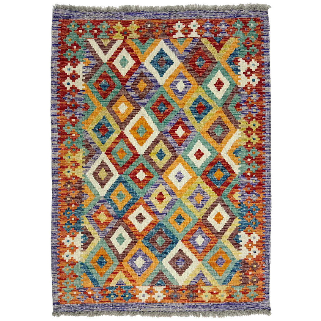 Afghan Vegetable Kilim Rug 3' 3" x 4' 8" Flat-Weave