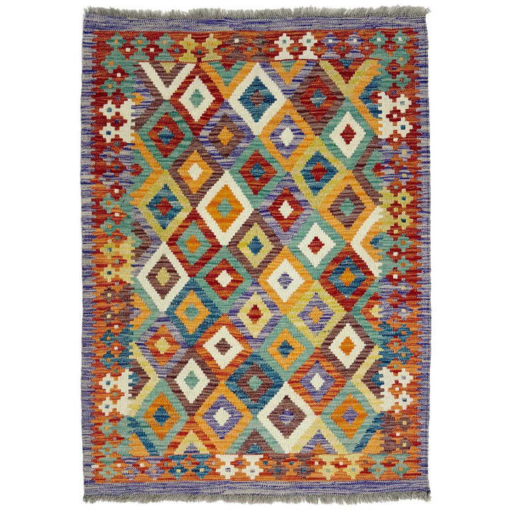 Afghan Vegetable Kilim Rug 3' 3" x 4' 8" Flat-Weave