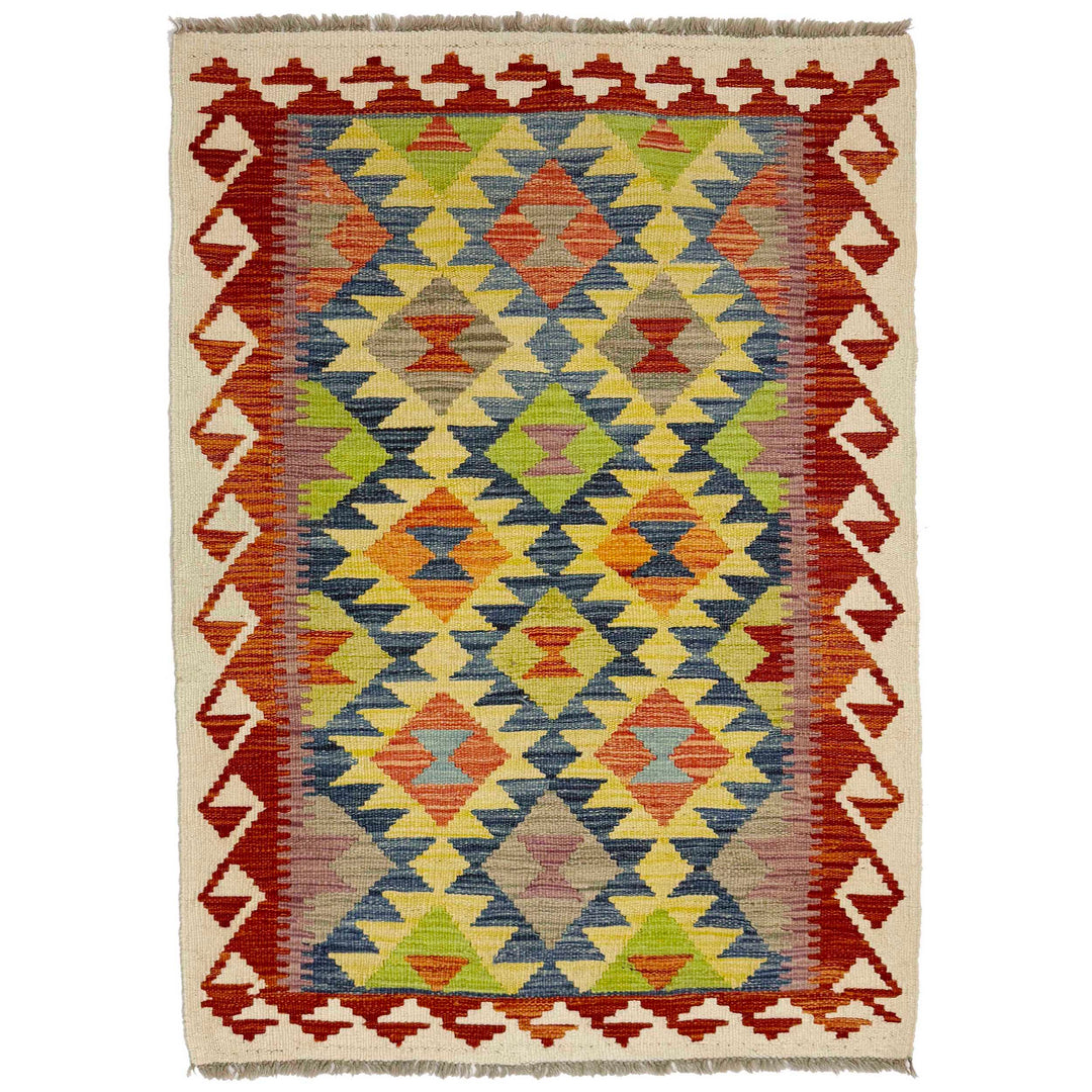 Afghan Vegetable Kilim Rug 3' 1" x 4' 11" Flat-Weave