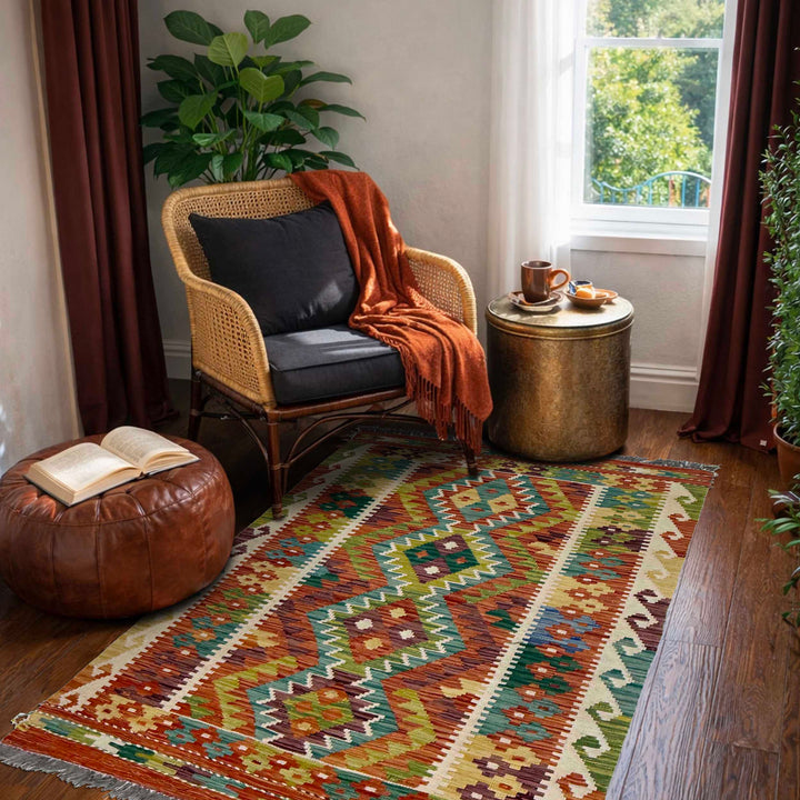 Afghan Kilim Rug 3' 3" x 5' 0" Flat-Weave reverse