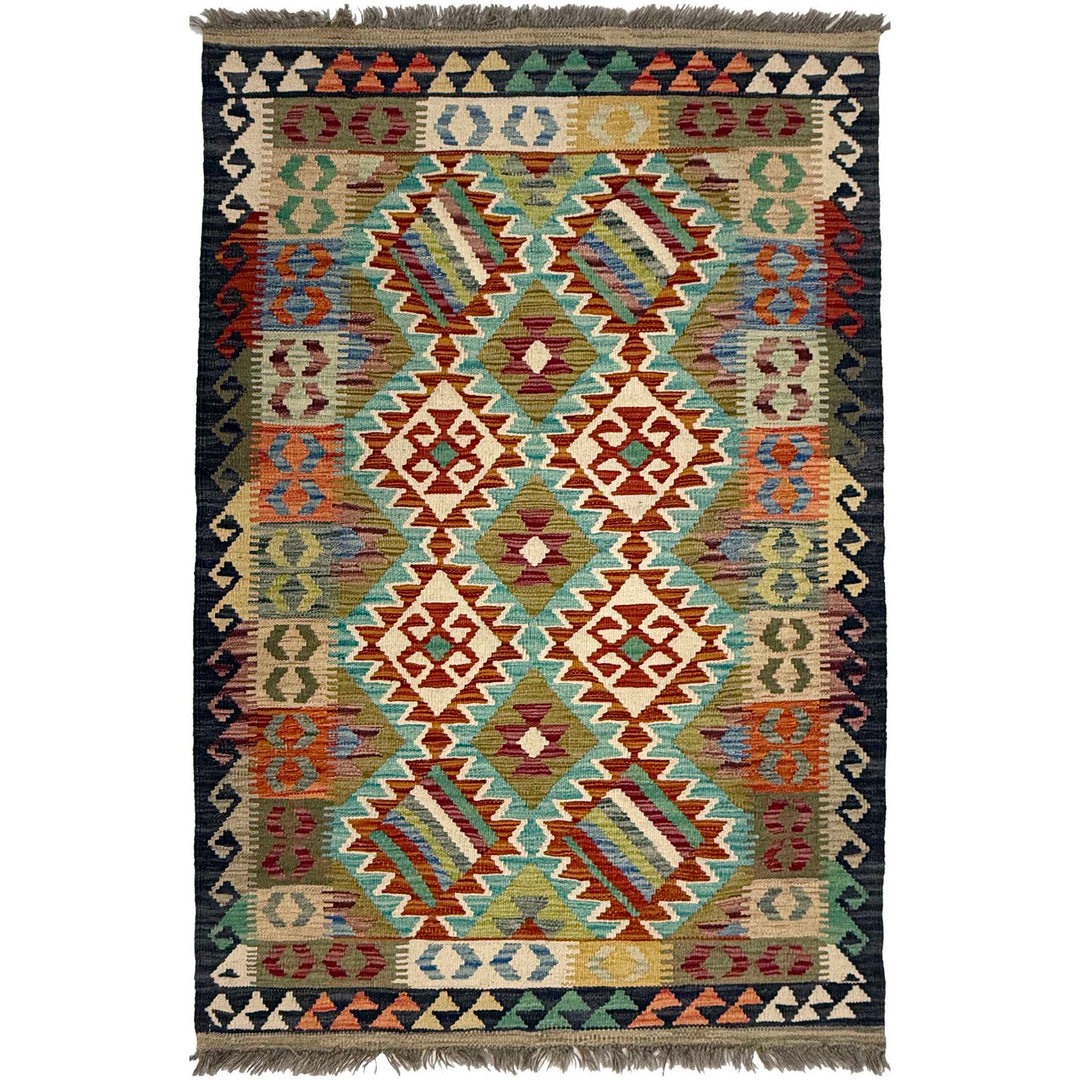 Afghan Kilim Rug 3' 5" x 5' 5" Flat-Weave