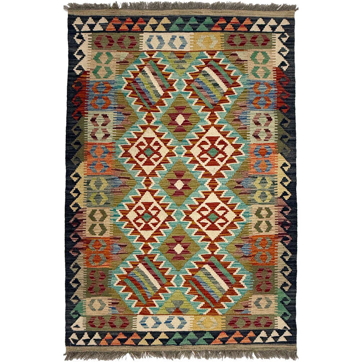 Afghan Kilim Rug 3' 5" x 5' 5" Flat-Weave