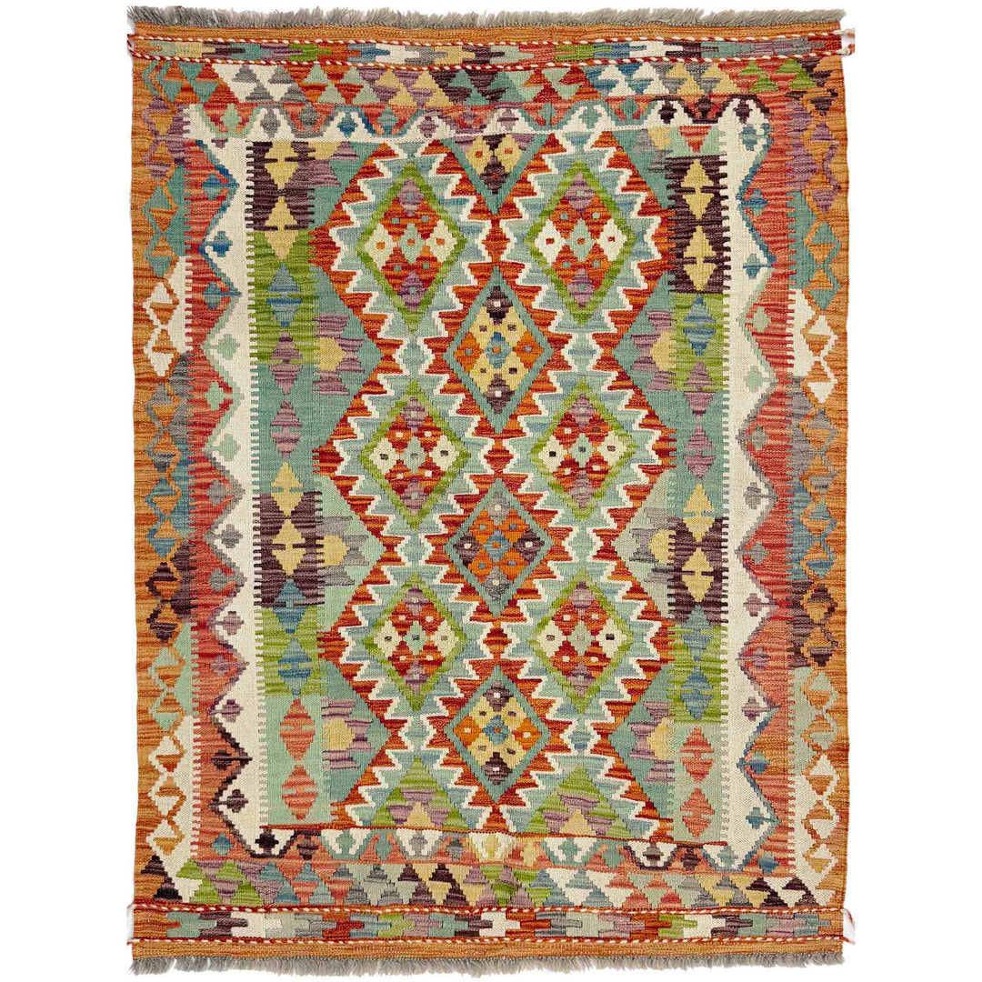 Afghan Vegetable Kilim Rug 3' 6" x 4' 10" Flat-Weave