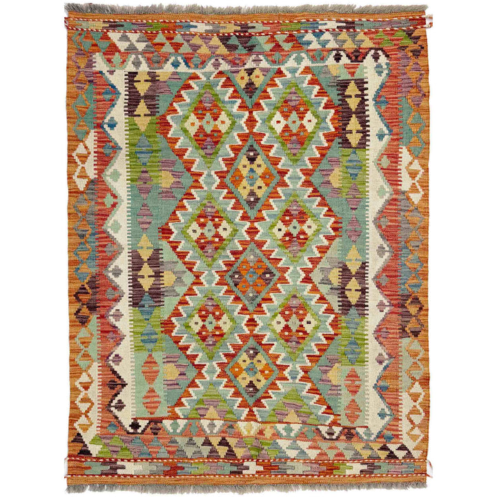 Afghan Vegetable Kilim Rug 3' 6" x 4' 10" Flat-Weave