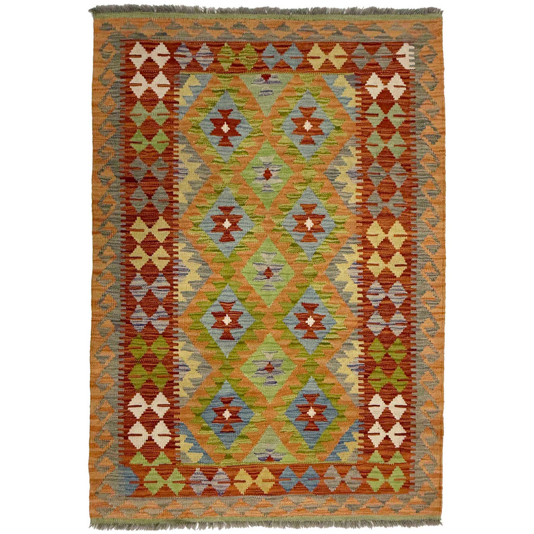Afghan Vegetable Kilim Rug 3'6" x 5'3" Flat-Weave