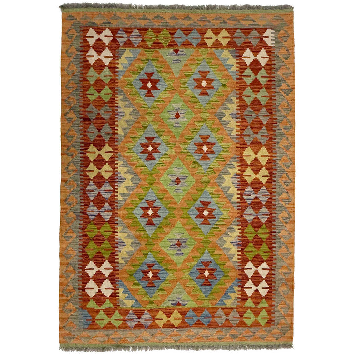 Afghan Vegetable Kilim Rug 3'6" x 5'3" Flat-Weave