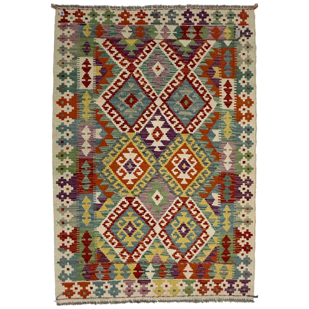 Afghan Vegetable Kelim Rug 3' 5" x 5' 2" Flat-Weave