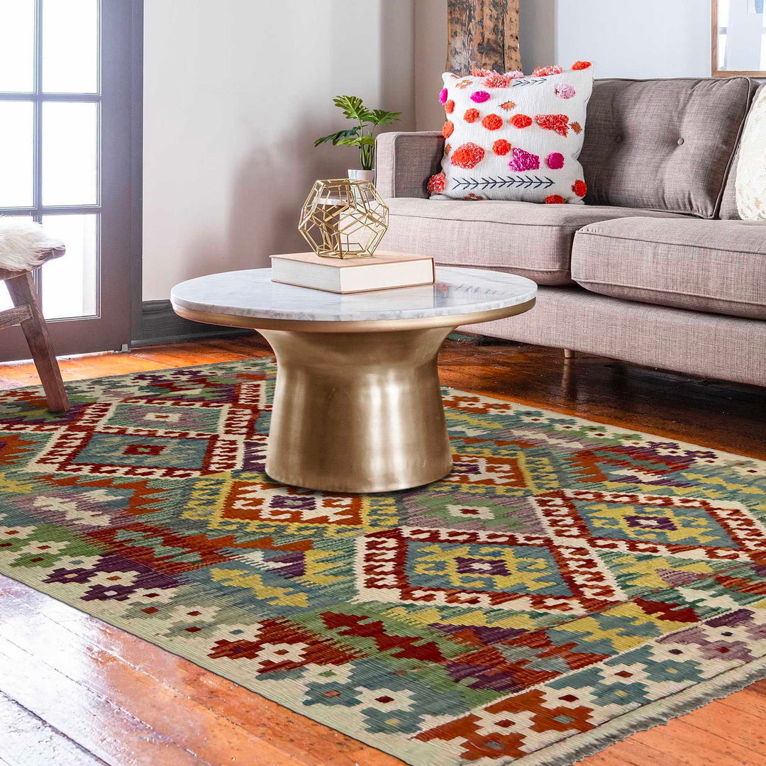 Afghan Vegetable Kelim Rug 3' 5" x 5' 2" Flat-Weave reverse
