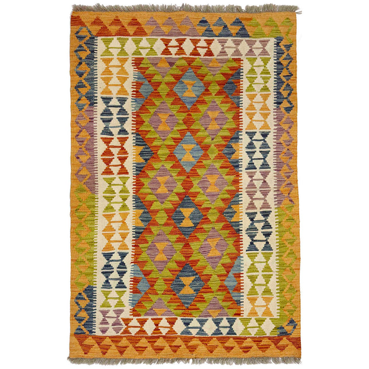 Afghan Vegetable Kilim Rug 3' 5" x 5' 3" Flat-Weave | No. AL911174