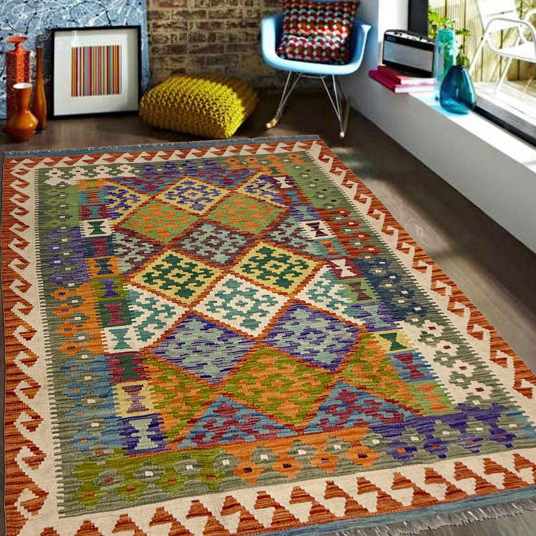 Afghan Kilim Rug 4' 10" x 6' 7" Flat-Weave | No. AL94549