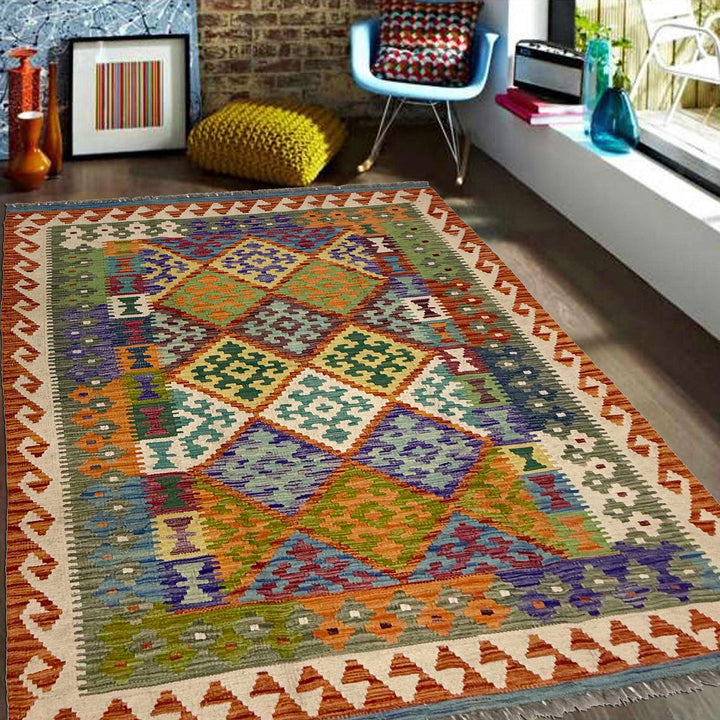 Afghan Kilim Rug 4' 10" x 6' 7" Flat-Weave | No. AL94549
