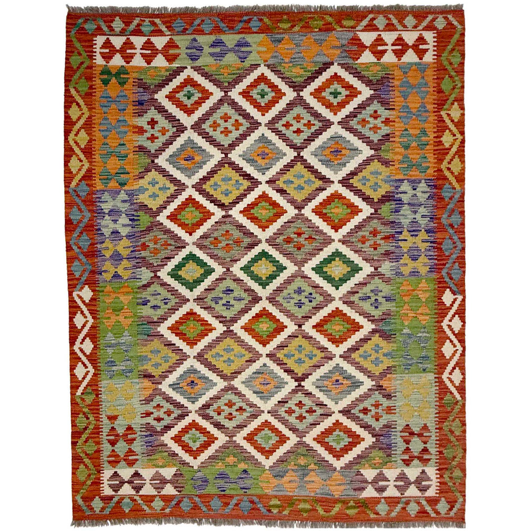 Afghan Vegetable Kilim Rug 4'11" x 6'6" Flat-Weave