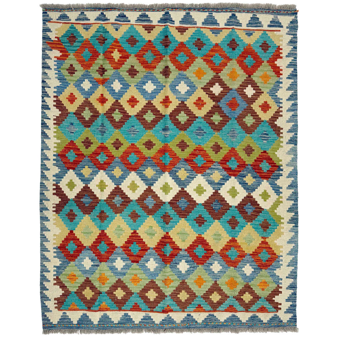 Afghan Vegetable Kilim Rug 4' 11" x 6' 6" Flat-Weave
