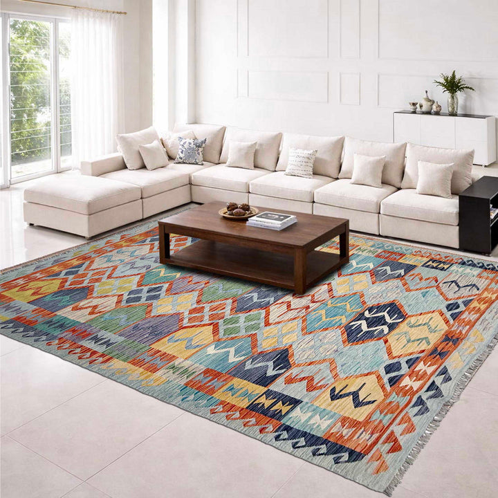 Afghan Kilim Rug 5' 11" x 8' 2" Flat-Weave | No. AL19814
