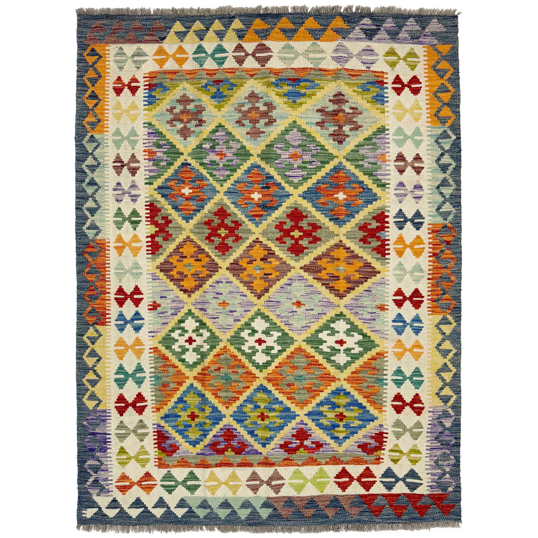 Afghan Vegetable Kelim Rug 4' 10" x 6' 6" Flat-Weave