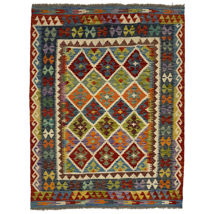 Afghan Vegetable Kilim Rug 5' 1" x 6' 0" Flat-Weave | No. AL402601