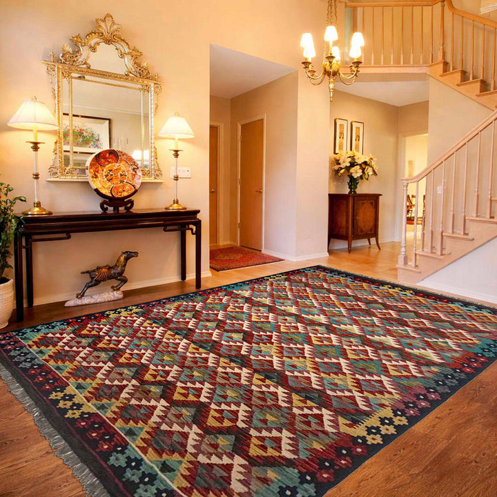 Afghan Vegetable Kilim Rug 6' 0" x 8' 0" Flat-Weave reverse