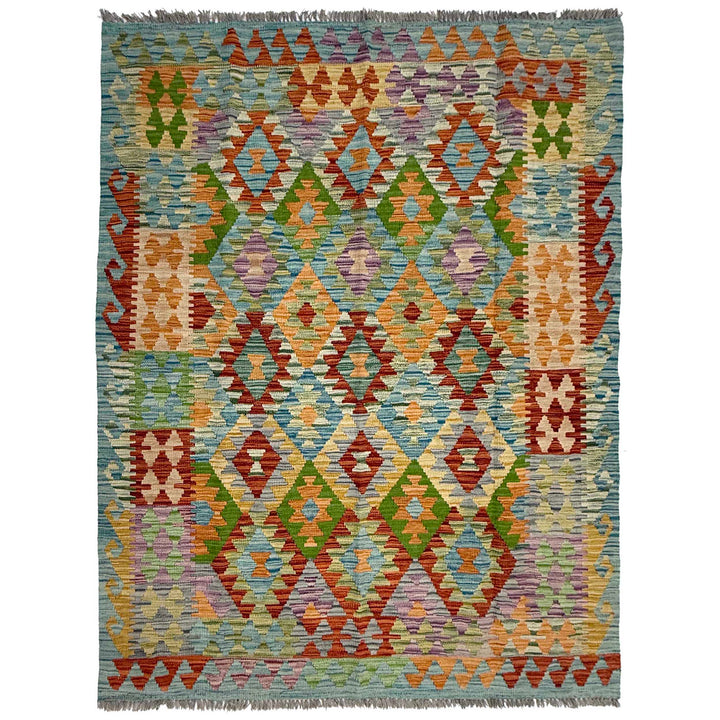 Afghan Kilim Rug 5' 0" x 6' 7" Flat-Weave