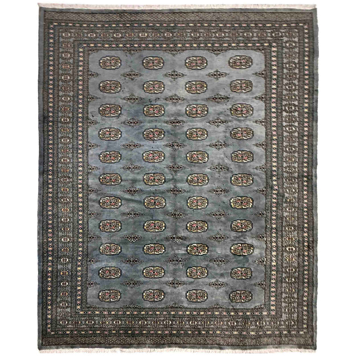 Gray Pakistani Bokhara Rug 6' 8" x 9' 8" Hand-Knotted