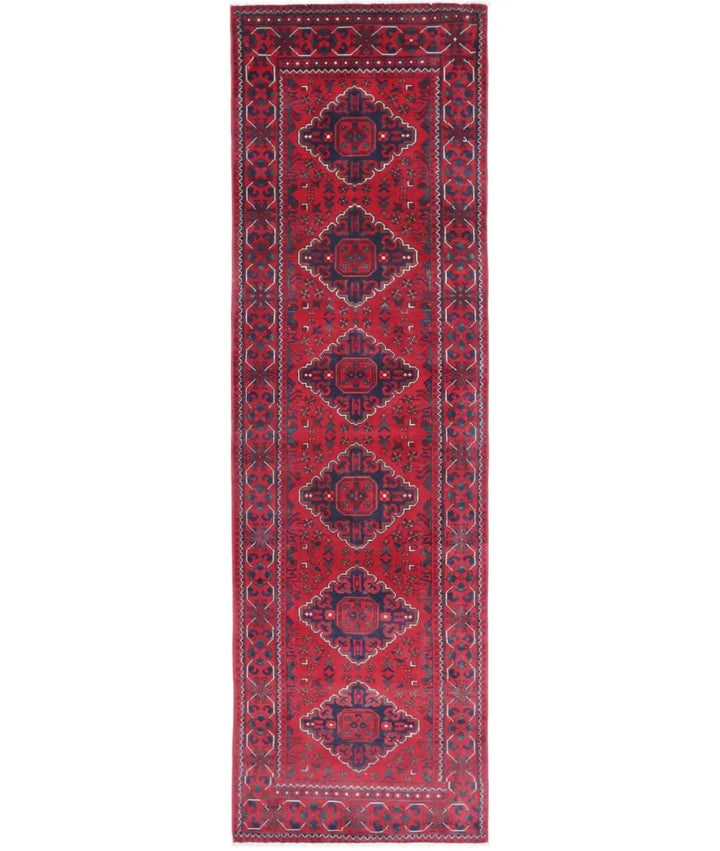 Red Afghan Khamyab Runner Rug 2' 6" x 9' 0" Hand-Knotted | No. AT59109