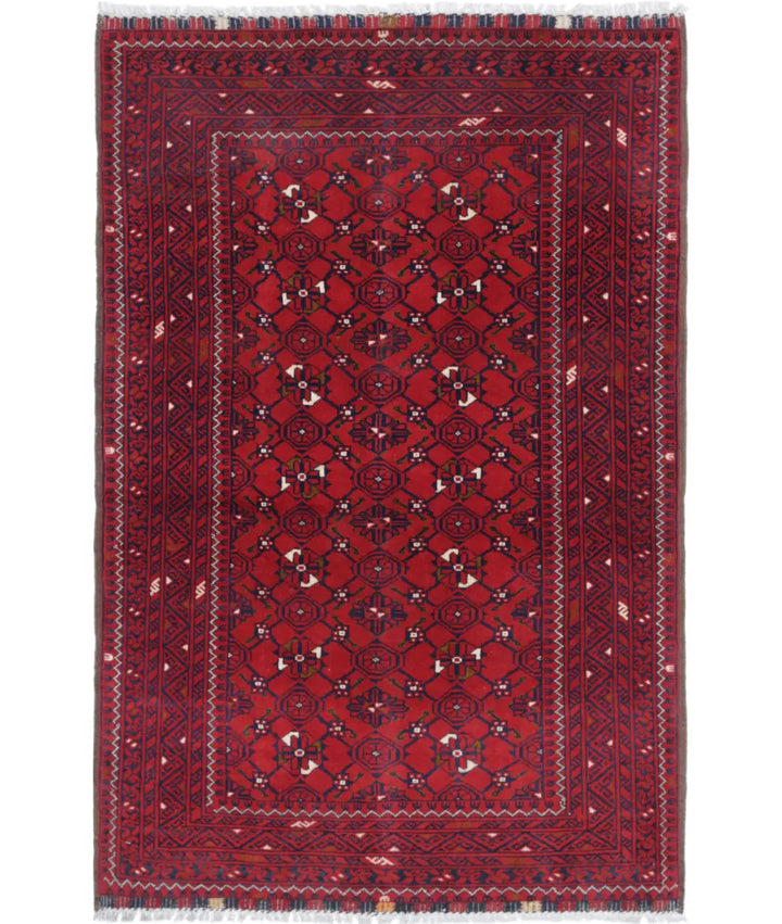 Red Afghan Khamyab Rug 3' 1" x 4' 9" Hand-Knotted | No. AT22835