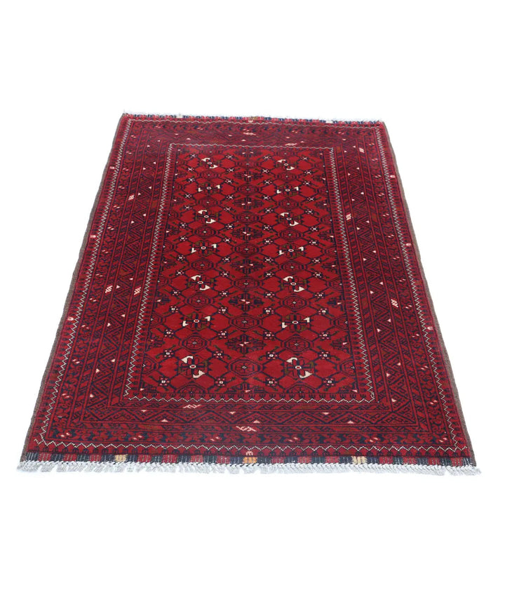Red Afghan Khamyab Rug 3' 1" x 4' 9" Hand-Knotted | No. AT22835