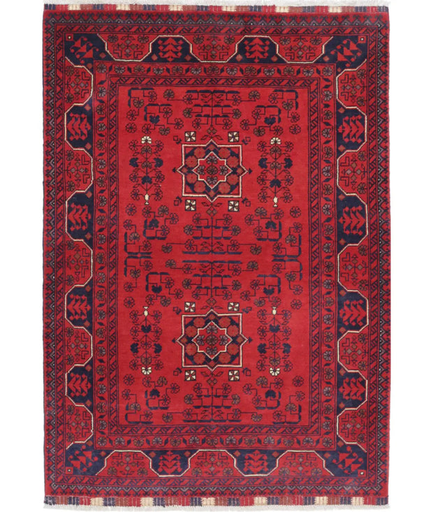 Hand Knotted Afghan Khamyab Wool Rug 3' 4" x 4' 8" - No. AT91022