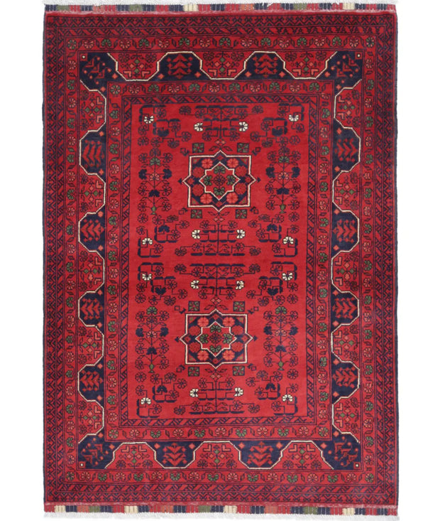 Hand Knotted Afghan Khamyab Wool Rug 3' 4" x 4' 9" - No. AT62501