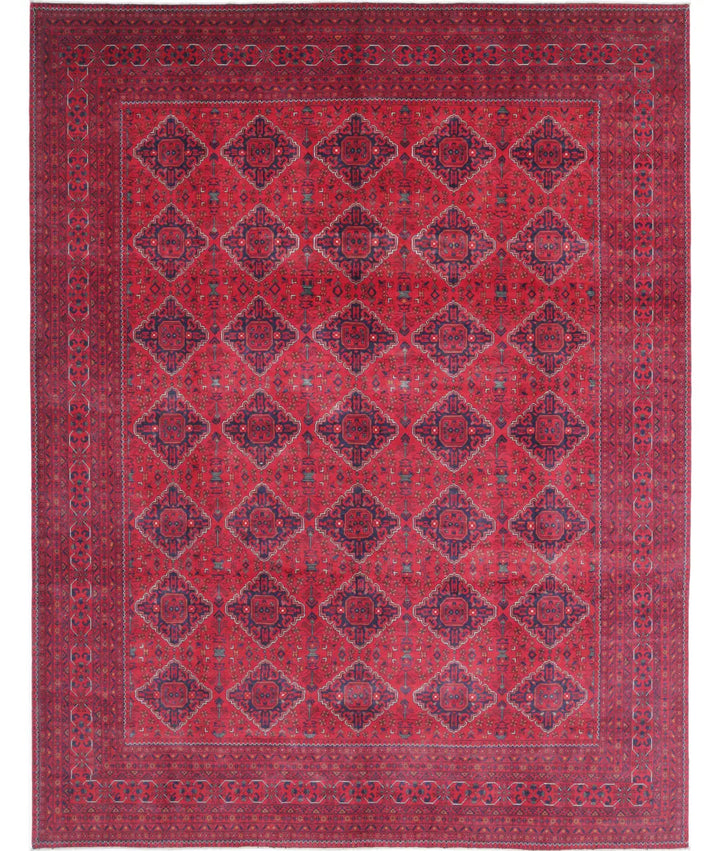 Red Afghan Khamyab Rug 9' 8" x 12' 4" Hand-Knotted | No. AT18016