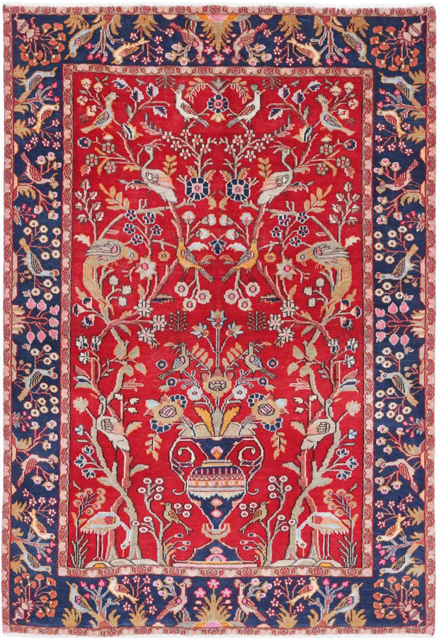 Hand Knotted Antique Oriental Sarouk Wool Rug 4' 2" x 6' 2" - No. AT42911