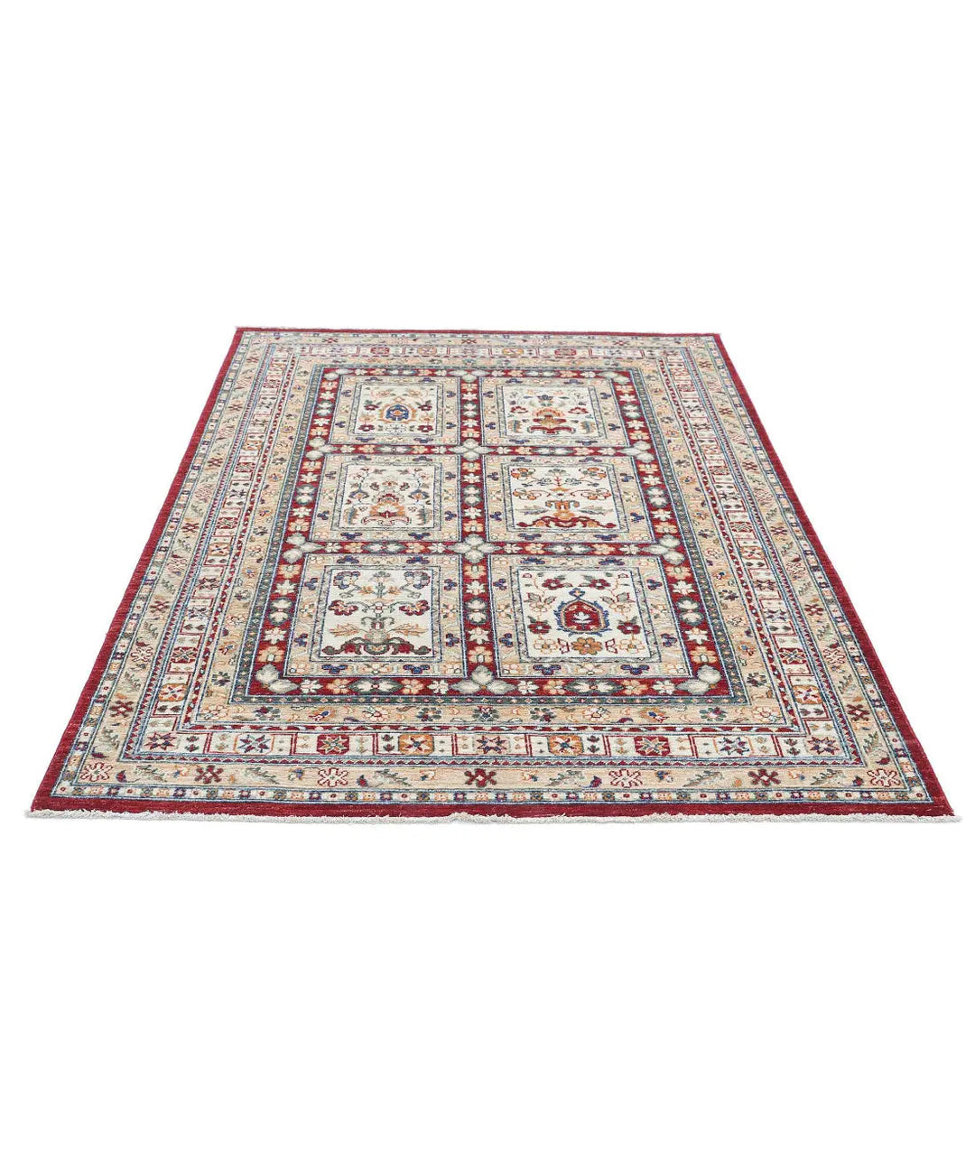 Afghan Bakhtiari Rug 4' 10" x 6' 5" Hand-Knotted | No. AT33165